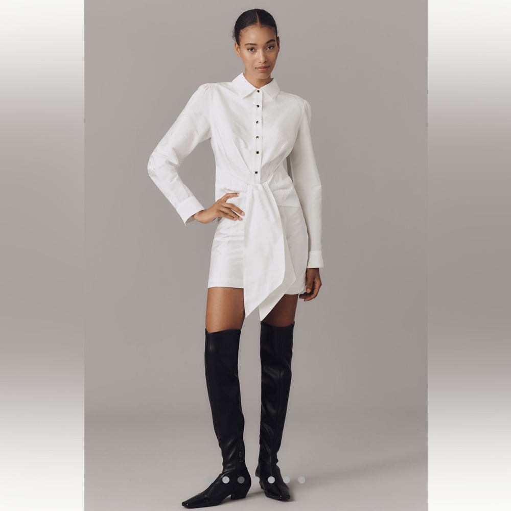 Anthropologie Long-Sleeve Tie-Front Mini Shirt Dress - Size S - BNWT